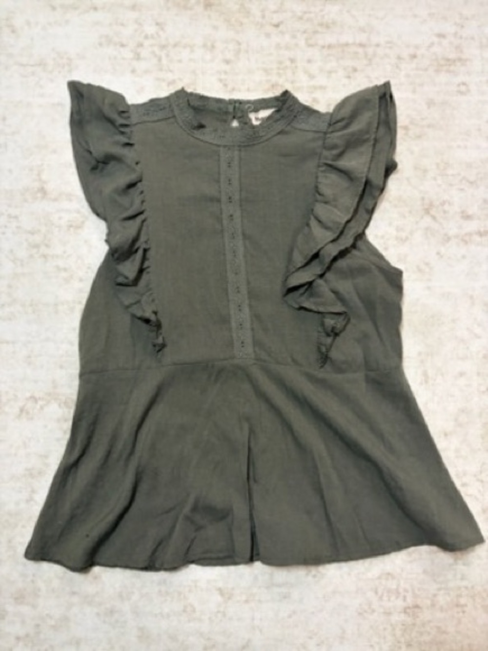 SAVANNA JANE S Olive Green Peplum Ruffle Short sleeve top